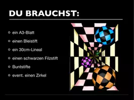 Vorschau - Präsentationen/Tafelbilder - Kunstprojekt: PDF-Anleitung - Op-Art Sphären (Bunt-/Filzstiftzeichnung) - Seite 3