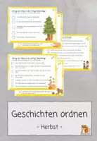 Vorschau - Aufgabenkarten - Geschichten ordnen | Herbst | Kartei - Deckblatt