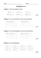 Vorschau - Klassenarbeiten - Mathe-Klassenarbeit (3. Klasse, Wiederholung der Inhalte der 2. Klasse) - Deckblatt