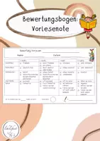 Vorschau - Test - Bewertungsbogen Vorlesen | Kopiervorlage - Deckblatt