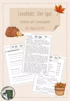 Vorschau - Arbeitsblätter - Leseblatt und Leseaufgabe - Der Igel - Klasse 2/3/4 - Deckblatt