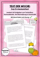 Vorschau - Arbeitsblätter - Text der Woche: Das Erntedankfest - Deckblatt