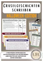 Vorschau - Arbeitsblätter - Halloween - Gruselgeschichten / Halloweengeschichte verfassen (Schreibanlässe, Geschichtenanfänge für das Schreiben einer Erlebniserzählung) - Deckblatt