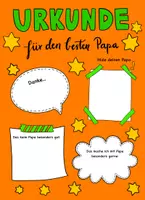 Vorschau - Mal- und Bastelvorlagen - Vatertag, Urkunde für den besten Papa, Vatertagsgeschenk - Seite 1