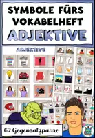 Vorschau - Arbeitsblätter - Symbole zum Einkleben "Adjektive in 62 Gegensatzpaaren" DaZ / DaF / Deutsch - Deckblatt