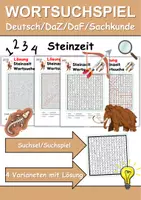 Vorschau - Arbeitsblätter - Wortsuchspiel/Wortsuche/Suchsel Steinzeit (Grundschule) - 4 Varianten - Deckblatt