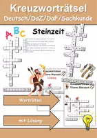 Vorschau - Arbeitsblätter - Kreuzworträtsel mit Lösung Steinzeit (Grundschule) - DaZ/DaF, Deutsch, Wortschatz - Deckblatt