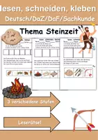 Vorschau - Arbeitsblätter - Steinzeit Leserätsel - Lesen, schneiden, kleben - DaZ/DaF, Deutsch, Sachunterricht - Deckblatt