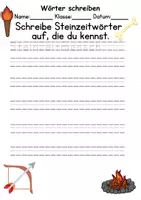 Vorschau - Arbeitsblätter - Steinzeit Wörter und Sätze schreiben und Silben DaZ/DaF, deutsch - Seite 1