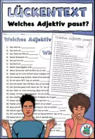 Vorschau - Arbeitsblätter - Lückentext Adjektive "Welches Adjektiv passt?" DaZ / DaF / Deutsch - Deckblatt