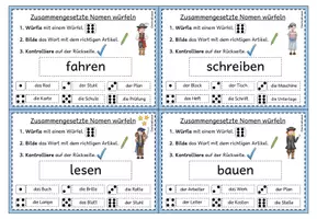 Vorschau - Arbeitsblätter - Zusammengesetzte Nomen: Würfelkartei - Verb/ Adjektiv + Nomen (Klasse 2-4) - Seite 2