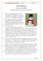 Vorschau - Arbeitsblätter - Texte zur Weihnachtszeit: Der Schneemann (nach Paula Dehmel) in Calibri + Grundschrift, mit Aufgaben (Bildergeschichte, Comic) + Hilfeblättern (zweifach differenziert) Weihnachten - Seite 1