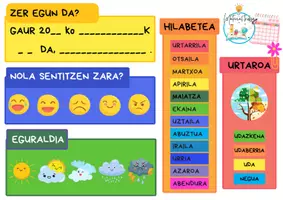 Vista previa - Decoración del aula - GAUR: EGUNA, HILABETEA, URTAROA, EMOZIOAK eta EGURALDIA - Portada