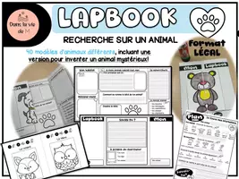 Aperçu - Préparation de séance / Séance complète - Mon Lapbook sur les animaux RECHERCHE - Page de couverture