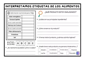 Vista previa - Hojas de trabajo - Interpretamos las etiquetas de los alimentos - página 1