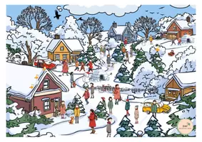 Vorschau - Mal- und Bastelvorlagen - Winterwimmelbild zum Ausmalen - Winterdorf malen - Seite 3