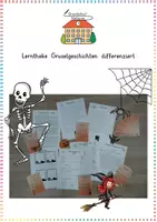 Vorschau - Stationenlernen - Gruselgeschichten: Lerntheke (Satzanfänge & Aufsatz) - Deutsch - Kl. 3/4 - Deckblatt