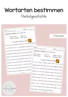 Vorschau - Arbeitsblätter - Wortarten bestimmen (Herbstgeschichte) - Deckblatt