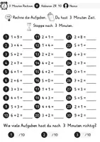 Vorschau - Arbeitsblätter - 3 Minuten Rechnen Klasse 1 - ZR 20 mit und ohne ZÜ - differenziert - Seite 1