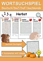 Vorschau - Arbeitsblätter - Wortsuchspiel/Wortsuche/Suchsel Herbst (Grundschule) - 4 Varianten - Deckblatt