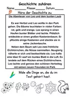 Vorschau - Arbeitsblätter - Herbst Leseverstehen und Wortschatz - DaZ/DaF, Deutsch, Sachunterricht - Seite 1