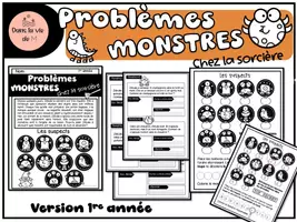 Aperçu - Préparation de séance / Séance complète - Problèmes MONSTRES chez la sorcière CP mathématiques - Page de couverture