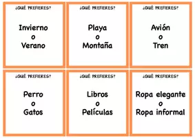 Vista previa - Tarjetas / Manipulativos - Expresión oral y lenguaje. Tarjetas "¿Qué prefieres?" - página 2