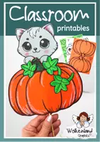 Vorschau - Mal- und Bastelvorlagen - Pop-Up Katze Halloween Kürbis basteln Fensterbild - Deckblatt