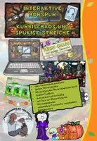 Vorschau - Spiele - Kürbischaos und spukige Streiche, interaktive Hörspur, Hörspurgeschichte, Hörverständnis, 3. Klasse, 4. Klasse, 5. Klasse, Zuhören, Herbst, Herbstgeschichte, Halloween, Geist, Gespenst - Deckblatt