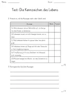 Vorschau - Test - Test: Kennzeichen des Lebens / der Lebewesen (Differenzierung) - Seite 1