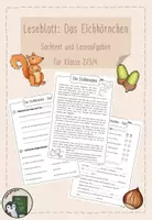 Vorschau - Arbeitsblätter - Leseblatt und Leseaufgabe - Das Eichhörnchen- Klasse 2/3/4 - Deckblatt
