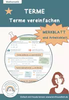 Vorschau - Arbeitsblätter - Merkblatt (2 Seiten) und Arbeitsblatt – Terme vereinfachen - Deckblatt
