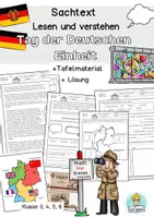 Vorschau - Arbeitsblätter - Lesetext, Lesen und verstehen Tag der Deutschen Einheit Klasse 3 4, 5, 6 - Deckblatt