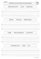 Vorschau - Arbeitsblätter - Weihnachten, Sätze aus Wörter bilden, kreatives Schreiben - Seite 1