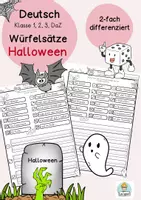 Vorschau - Stationenlernen - Halloween Würfelsätze Klasse 1, 2, 3 Sätze schreiben - Deckblatt