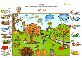Vorschau - Arbeitsblätter - Wimmelbild Herbst Suchbild, Leseübung Bilder suchen Vorschule, Grundschule, Förderschule - Seite 2