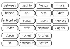 Vorschau - Spiele - Prepositions/Planets - BINGO - Seite 1