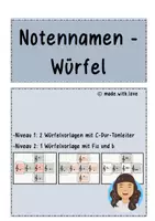 Vorschau - Spiele - Notennamen- Würfel in 2 Niveaus - Deckblatt