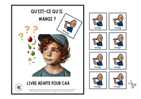 Aperçu - Apprentissages en autonomie - Livre Adapté en CAA, Mot de base "Mange" les fruits - Page de couverture