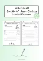 Vorschau - Arbeitsblätter - Arbeitsblätter: Steckbrief Jesus dreifach differenziert - Deckblatt