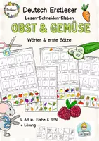 Vorschau - Mal- und Bastelvorlagen - Lesen und kleben Obst und Gemüse, Lesetraining, Klasse 1, Klasse 2, DaZ. Arbeitsblätter - Deckblatt