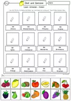 Vorschau - Mal- und Bastelvorlagen - Lesen und kleben Obst und Gemüse, Lesetraining, Klasse 1, Klasse 2, DaZ. Arbeitsblätter - Seite 1