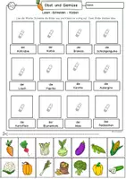 Vorschau - Mal- und Bastelvorlagen - Lesen und kleben Obst und Gemüse, Lesetraining, Klasse 1, Klasse 2, DaZ. Arbeitsblätter - Seite 3