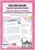 Vorschau - Arbeitsblätter - Text der Woche: Tag der Deutschen Einheit - Deckblatt