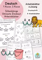 Vorschau - Unterrichtsreihen - Silbenkönige Umlaute ,Zwielaute Selbstlernheft Deutsch Klasse 1, Klasse 2 - Deckblatt
