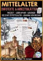 Vorschau - Unterrichtsreihen - Mittelalter Infotexte + Arbeitsblätter: Stadt im Mittelalter, Leben im Mittelalter, Ständegesellschaft, Wikinger, Johanna von Orléans, Freizeit - Deckblatt