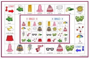 Vorschau - Stationenlernen - Weather and Clothes Bingo für Englisch 3-fach differenziert - Seite 2
