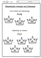 Vorschau - Unterrichtsreihen - Silbenkönige Umlaute ,Zwielaute Selbstlernheft Deutsch Klasse 1, Klasse 2 - Seite 1