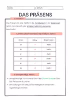 Vorschau - Merkblätter - Das Präsens - erklärung wie man die Präsens Zeit konjugiert - Deckblatt