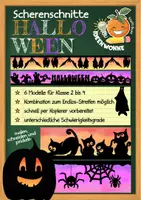 Vorschau - Mal- und Bastelvorlagen - Papierbastelei Klasse 2/3/4: Scherenschnitte Halloween - Deckblatt